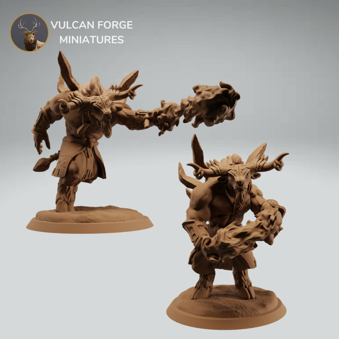 Minotaur fire mage shaman with fireball - pre supported - two variations